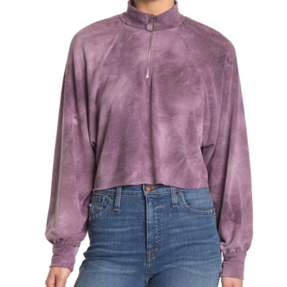 NWT ABOUND Tie Dye Raglan Half Zip Crop Pullover In Purple